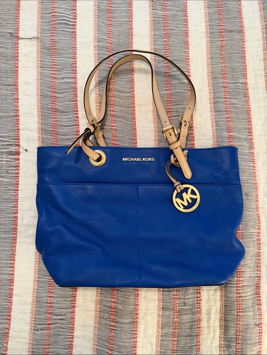 Michael Kors Handbags - Michael Kors Cobalt Blue Leather Shoulder Bag with Tan Straps